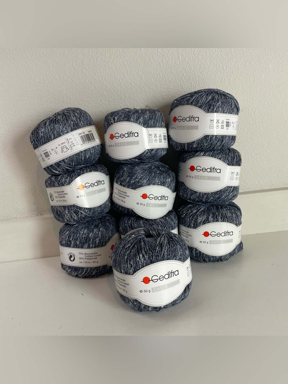 New Gedifra Oasis Yarn 10 Skeins Gray Cotton Blend ~made in Italy